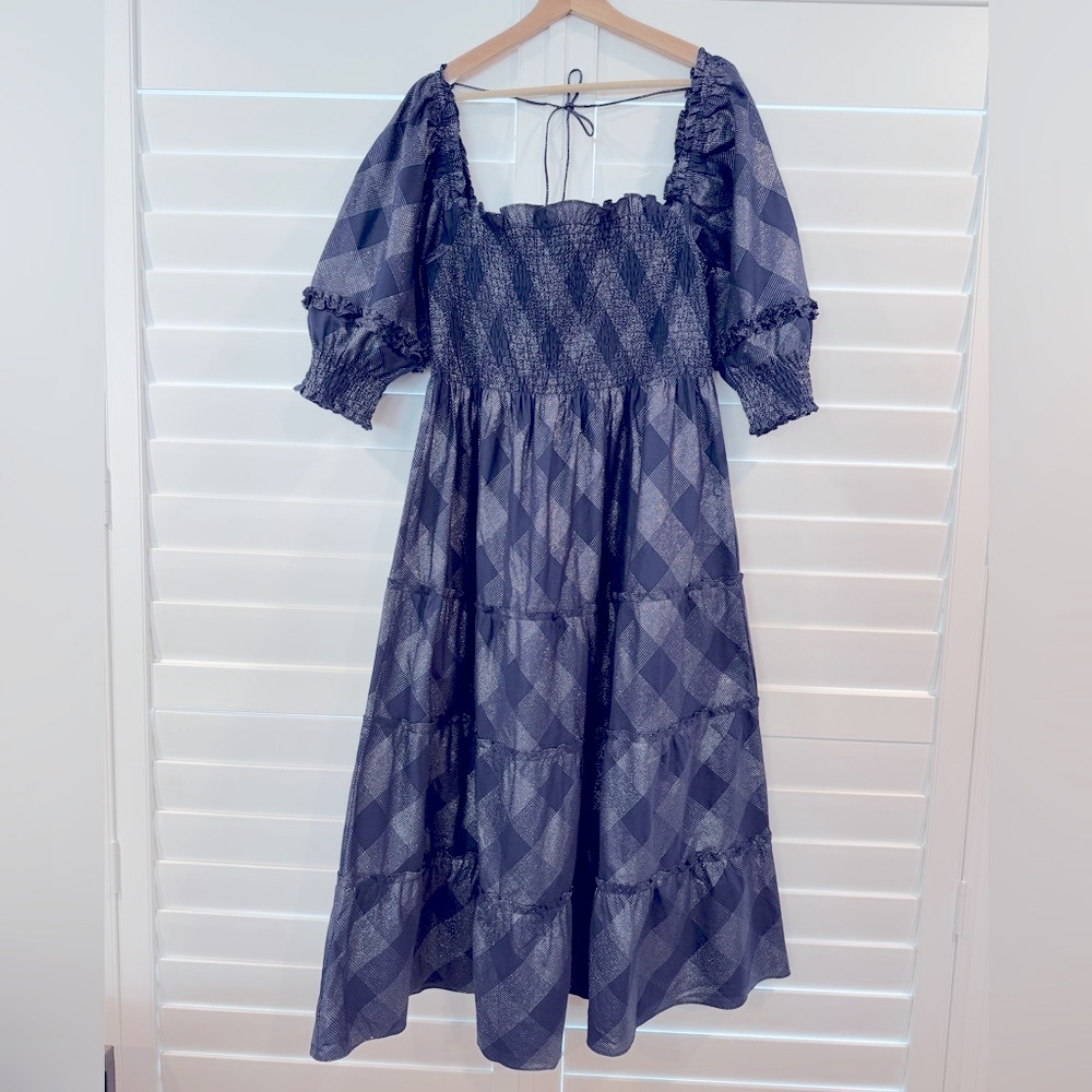 NWT HILL HOUSE Nesli Nap Dress Navy Glitter Check - XL